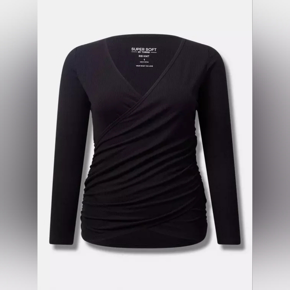 Torrid Rib Knit Surplice Top 3x Black Nwt - Picture 9 of 10
